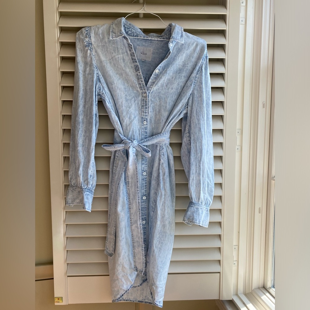 Rails Light Acid Wash Denim Shirt Dress with Tie Waist